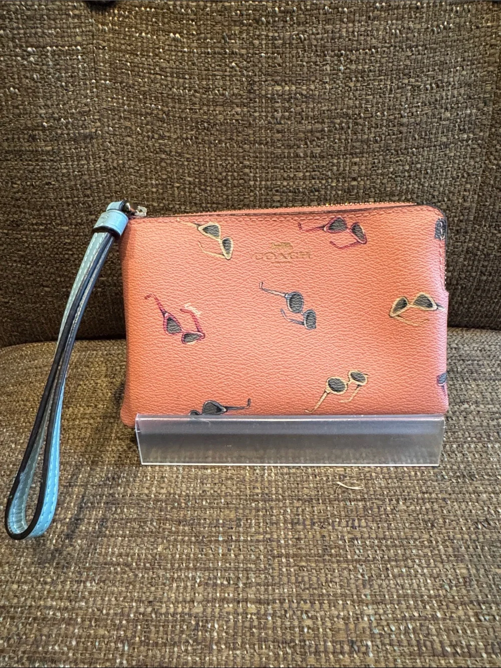 Coach sunglasses print corner zip wristlet wallet